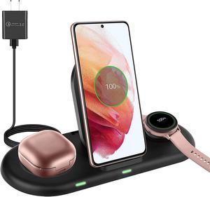 3 in 1 Wireless Charging Station Docking Wireless Charger Stand Compatible with Samsung Galaxy Z Flip 3 S22 S21 S20 S10 Note 20 Note 10 Samsung Galaxy Watch 4 Active 2 Gear S3 S4 Galaxy Buds Pro