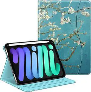 Fintie Folio Case for iPad Mini 7 (A17 Pro, 7th Generation) 2024 / iPad Mini 6 (6th Gen) 8.3 Inch, Multi-Angle Smart Stand Cover with Pencil Holder & Pocket, Auto Sleep/Wake, Blossom