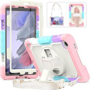 Case for  Galaxy Tab A7 Lite 8.7 inch Kid with Screen Protector/ 360° Rotating Hand Strap Stand/Pen Holder/Carrying Strap, A7 Lite Tablet Case Kids SM-T220/T225/T227 - Pink