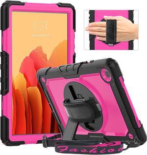 Case for Samsung Galaxy Tab A7 (10.4 Inch) 2020/2022, SM-T500/ T503 Case, Durable Sturdy Case with Screen Protector Swivel Stand Hand Shoulder Strap Drop-Proof Galaxy Tablet A7 Case - Rose