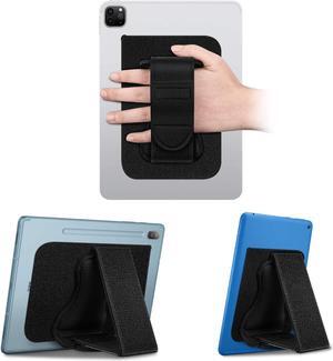 Universal Tablet Hand Strap Holder - [Dual Stand Supports] Detachable Padded Hook & Loop Fastening Handle Grip with Adhesive Patch for iPad/Galaxy Tab and All 7-11 Tablets Black