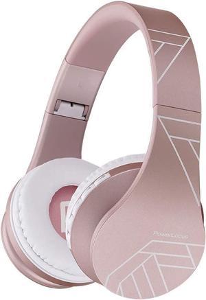 PowerLocus Wireless Bluetooth OverEar Stereo Foldable Headphones Wired Headsets Rechargeable with Builtin Microphone for iPhone Samsung LG iPad Rose Gold PL Collection