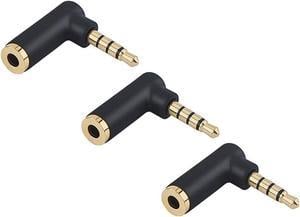 Angle 3.5mm Audio Adapter,CableCreation [3-Pack] 1/8 TRRS Stereo Headphone Connector Male to Female Compatible with iPhone,iPad,iPod, Tablets, PS4 Headset,Game Controller.Black