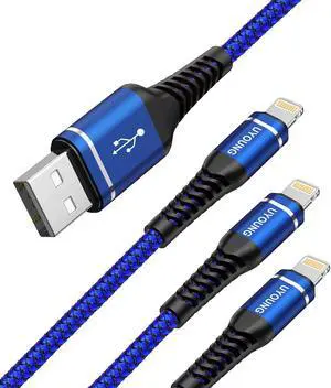 Lightning Cable 10 ft 3Pack Blue Long iPhone Charger Cord 10 Foot Nylon Braided Power Charging Cord Compatible with iPhone 13/12/11/X/XS/XR/XS Max/8/7/6/5S/SE/iPad Pro/Mini/Air