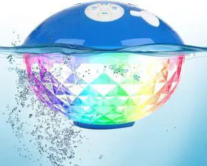 Blufree Bluetooth Pool Speaker with Colorful Light, Portable Floating Pool Speaker IP68 Waterproof,Built-in Mic, Floatable Crystal Clear Sound Wireless Bluetooth Hot Tub Speakers for Pools Spa Outdoor