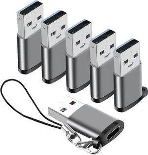 USB to USB C Adapter 6 Pack,USB C to USB Adapter,USB C Female to USB Male Adapter,USB A to USB C,USB C Charger Converter Compatible with iPhone 14/13 Pro,MacBook Pro,Samsung Galaxy S21/S20 etc,Grey
