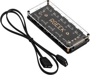 RGEEK 5V 3Pin RGB LED Splitter 10-Port Hub with 50CM 3Pin Extension Cord, Perfect for Lots of RGB.