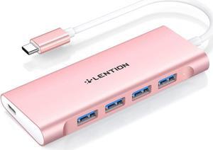 LENTION USB C Hub with 4 USB 3.0 & Type C Charging, USB C to USB Hub Multiport Adapter for 2023-2016 MacBook Pro, New Mac Air, New Surface, More, Stable Driver Certified (CB-C31, Rose Gold)