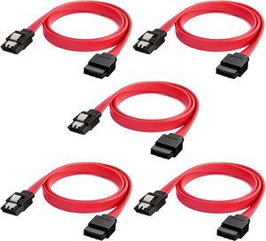 CableCreation SATA III Cable, [5-Pack] 18-inch SATA III 6.0 Gbps 7pin Female to Female Data Cable with Locking Latch, Red
