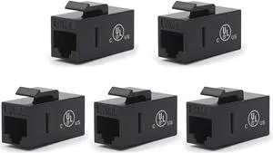 VCE CAT6 RJ45 Keystone Jack Inline Coupler UL Listed-Black 5-Pack