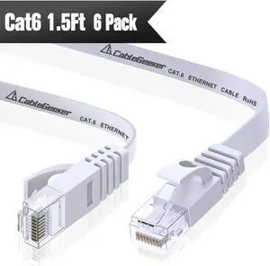 Cat 6 Ethernet Cable 1.5ft - 6 Pack White (at a Cat5e Price but Higher Bandwidth) Cat6 Internet Network Cables - Flat Ethernet Patch Cable Short - Computer Cable with Snagless RJ45 Connectors Cat 6 Ethernet Cable 1.5ft - 6 Pack White (at a Cat5e Price but Higher Bandwidth) Cat6 Internet Network Cables - Flat Ethernet Patch Cable Short - Computer Cable with Snagless RJ45 Connectors