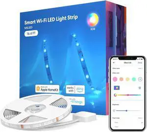 Smart LED Strip Lights 16.4ft WiFi Strip Work with Apple HomeKit Alexa Google Home and SmartThings 16 Million Colors with App Control and RGB LED Lights for Bedroom Living Room Kitchen