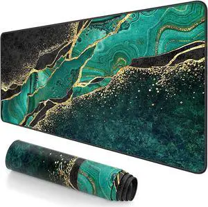 Extended Large Mouse Pad XXL Gaming Mousepad 31.5 x 15.7 Inch Big Computer Keyboard Desk Pad Waterproof Mouse Mat with Stitched Edges and Non-Slip Base for Office Gaming Green Marble