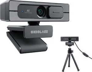 OKIOLABS A10 HD Webcam 4K with AI Auto Framing for Conference and Webcam Record Ultra Wide Angle Webcam Sony STARVIS Sensor Tiny Webcam with Camera Control, Built-in Dual Webcam Microphone Tripod