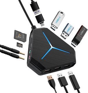 10-Port USB Hub 3.0/2.0, USB C Hub with 3.2ft/1m Long Cord, SD/TF Card Reader, USB Splitter for Laptop, Keyboard, Mouse, Mac, PC, Ipad Pro, Surface Pro and USB C Devices