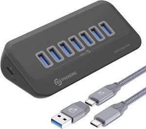 PHIXERO USB Port Hub 10Gbps, 7 Ports USB 3.1 Hub, High-Speed USB 3.2 Gen 2 Portable USB Splitter, USB Hub for Laptop, PC, iMac, MacBook, Playstation, Xbox
