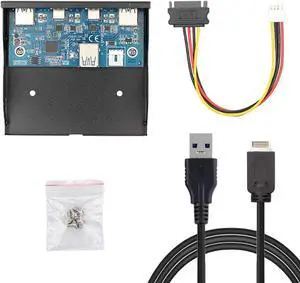 J USB 3.1 Front Panel Header 19Pin to USB-C & USB 3.0 HUB 4 Ports Front Panel Motherboard Cable Compatible for 3.5 Floppy Bay