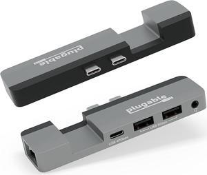 Plugable 5-in-1 USB C Hub Multiport Adapter for MacBook Pro 14/16 Inch, Macbook Air M2 - USB-C 40Gbps Port Compatible with Thunderbolt/USB4 and 100W PD, Supports MagSafe (Ethernet, 2x USB), Driverless