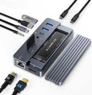 ACASIS 10-in-1 USB-C Hub with SSD Enclosure, 10Gbps M.2 NVMe Enclosure, 4K 60Hz HDMI Port, USB A 3.1 Port, 100 W Power Delivery, Aluminum Alloy USB C 3.1 Enclosure for M.2 PCIe NVMe and SATA SSD