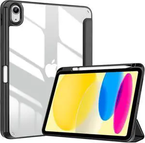 for iPad (A16) 11th Generation 11 Inch 2025/10th Generation 10.9 Inch 2022 Case with Pencil Holder Hybrid iPad 11 10 Case with Clear Back Supports Auto Wake/Sleep -Black