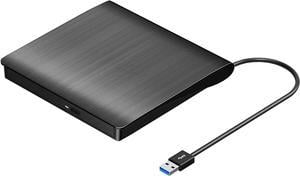 External CD DVD Drive USB 3.0 Portable DVD & CD-ROM +/-RW Player Burner Reader Writer Rewriter Adapter Optical Disc Drive for Laptop PC Windows 11/10/8/7 Mac Linux Desktop Computer