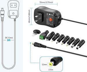 Belker 45W 5V 6V 7.5V 9V 12V 13.5V 15V Universal AC DC Power Supply Adapter for Household Electronics LED Light Strip - 1A 2A 3A 3000mA Amp - Fast USB Port 5V 2A Max. A