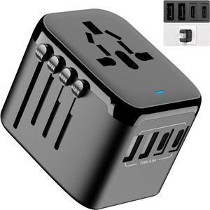 Universal Travel Adapter,All in One European Travel Plug Adapter,High Speed 3.5A International Travel Adapter,2 USB 2 Type C Worldwide AC Outlet Travel Adapter Travel Essentials for European UK AUS