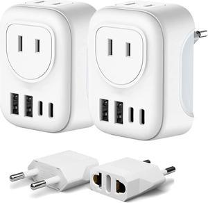 European Plug Travel Adapter, Canada USA to Europe Plug Adapter Flat Wall Plug Adapter to Most of Europe with 2 Gifts (2 +2 Pack -White)