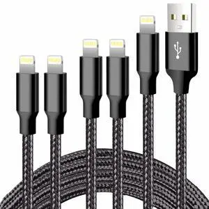 iPhone Charger 5 Pack 3/3/6/6/10FT  MFi Certified USB Lightning Cable Nylon Braided Fast Charging Cord Compatible for iPhone 14/13/12/11/X/Max/8/7/6/5/SE/Plus/iPad - Black