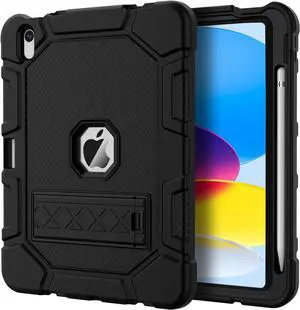 Case for iPad (A16) 11th Generation 11 Inch 2025 / iPad 10th Generation 10.9 Inch 2022 [Built-in Pencil Holder] Heavy Duty Shockproof Rugged Protective Case Black