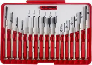 Precision Steel Shaft 16-Piece Screwdriver Set, Variety of Slotted/Phillips/Hex/Nut Driver Sizes, Swivel-Head(Red)