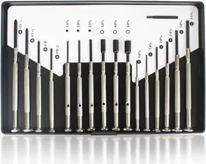 Mini Precision Screwdriver Set, 16 Pcs with Case, Flat head Phillips Hex Socket Head, Suitable for Watch Repair, Eyeglass Repair, Laptop Repair, etc.(Black)