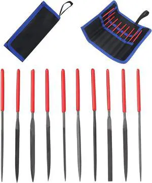 10Pcs Needle File Set with Folding Canvas Bag, Mini Steel Files with Shaped Round, Half-Round, Triangle, Flat, Square, Suitable for Wood, Metal, Plastic and Jewelry Precision Work