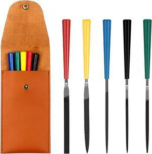 5pcs Mini Needle File Set with Synthetic Leather Case, Includes Flat, Square, Triangular, Round, and Half-Round File for Metal, Jewelry, Plastic, Ceramic and Other Precision Works