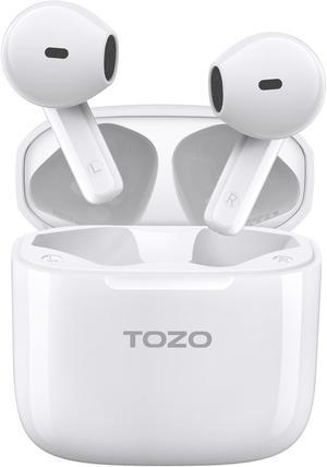 TOZO A3 2023 Wireless Earbuds Bluetooth 5.3 Half in-Ear Lightweight Earphones with Digital Call Noise Reduction Premium Sound Headsets, USB-C Charging Case with Reset Button Hall Detection, White