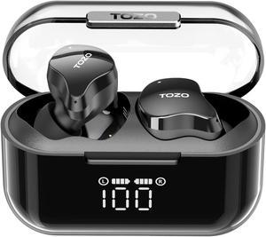 TOZO Crystal Buds Bluetooth 5.3 Wireless Earbuds IPX8 Waterproof In-Ear Headphones 9 Hours Playtime Call Noise Reduction Earphones with LED Display Charger Case, Black
