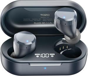 TOZO T12 Wireless Earbuds Bluetooth Headphones Premium Fidelity Sound Quality Wireless Charging Case Digital LED Intelligence Display IPX8 Waterproof Earphones Built-in Mic Headset for Sport, Blue