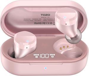 TOZO T12 Wireless Earbuds Bluetooth Headphones Premium Fidelity Sound Quality Wireless Charging Case Digital LED Intelligence Display IPX8 Waterproof Earphones Built-in Mic Headset for Sport,Rose Gold