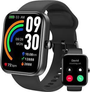 TOZO S3 Smart Watch Bluetooth 5.3 Answer/Make Call, 1.83-inch Touch Screen, Heart Rate/Blood Oxygen/Sleep Monitor Fitness Tracker, IP68 Waterproof Smartwatch Compatible with iPhone & Android, Black