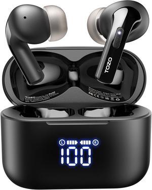 TOZO T20 Wireless Earbuds Bluetooth 5.3 Dual Mic Call Noise Canceling Headphones with LED Digital Display, 48.5 Hours Playtime IPX8 Waterproof, Black