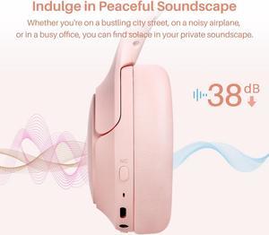 TOZO Wireless Over Ear Bluetooth 5.3 Headphones Hybrid Active Noise Cancelling Headphones 60H Playtime Hi-Res Audio Deep Bass, Support APP, Pink