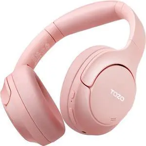 TOZO Wireless Over Ear Bluetooth 5.3 Headphones Hybrid Active Noise Cancelling Headphones 60H Playtime Hi-Res Audio Deep Bass, Support APP EQ  Modes, Fresh Pink