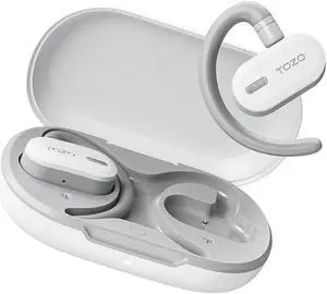 TOZO OpenBuds True Open Ear Sport Headphones Bluetooth 5.3 Wireless Earbuds with Multi-Angle Adjustment, Dual-Axis Design for Long-lasting Comfort, Crystal-Clear Calls for Sport, Driving, White