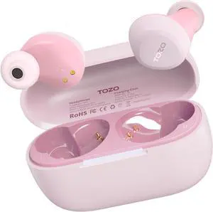 TOZO A1 Wireless Earbuds Bluetooth 5.3 in Ear Headphones Light-Weight, Support APP EQ Setting 32 Hours Playtime with Charging Case, Pink White