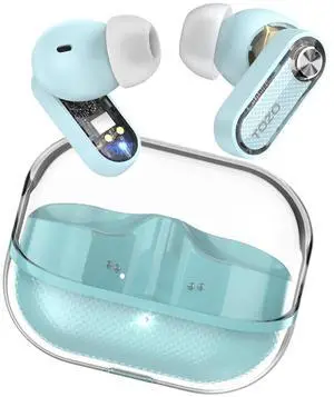 TOZO Crystal Pods Wireless Earbuds Hybrid Active Noise Cancelling Bluetooth 5.4 Headphones, 4 Mics Smart ENC AI Calls Earphones, Blue
