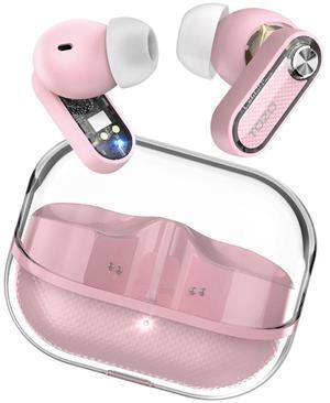 TOZO Crystal Pods Wireless Earbuds Hybrid Active Noise Cancelling Bluetooth 5.4 Headphones, 4 Mics Smart ENC AI Calls Earphones, Pink