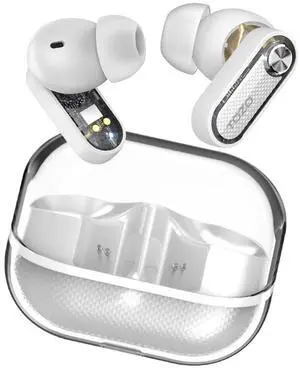 TOZO Crystal Pods Wireless Earbuds Hybrid Active Noise Cancelling Bluetooth 5.4 Headphones, 4 Mics Smart ENC AI Calls Earphones, White