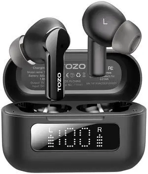 TOZO NC3 Wireless Earbuds 6 Mics AI Clear Call, Hybrid Active Noise Cancelling Bluetooth Headphones IPX8 Waterproof, 55H Playtime with LED Display Charger Case, Black