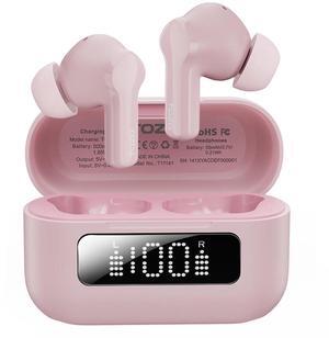 TOZO NC3 Wireless Earbuds 6 Mics AI Clear Call, Hybrid Active Noise Cancelling Bluetooth Headphones IPX8 Waterproof, 55H Playtime with LED Display Charger Case, Pink