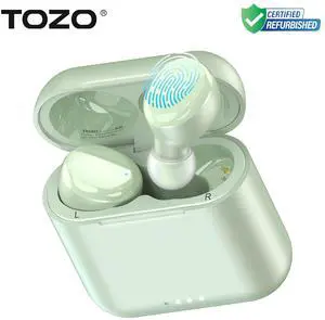 TOZO T6 Wireless Earbuds Bluetooth 5.3 Built-in Mic Headphones IPX8 Waterproof, Green (Refurbished)
